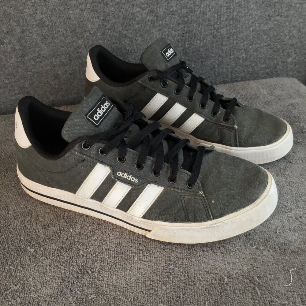 Adidas Mens Daily Charcoal and White Canvas‎ Skateboarding Shoe Sz 10